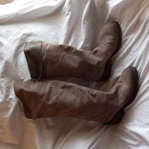 Vic Italian Suede/Leather Knee Boots Brown/Gray Sz 40 Roll Down Women's